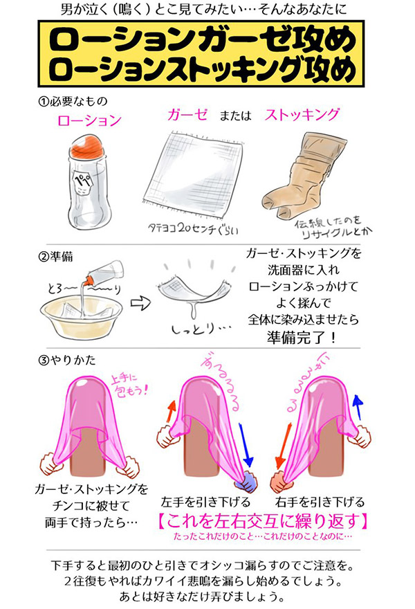ストッキングとローションによる鬼頭攻め